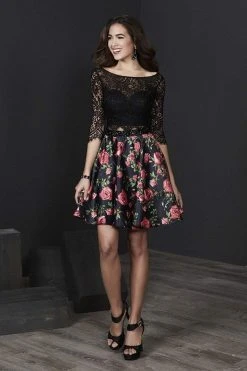 Tiffany Homecoming - 27221 Lace And Satin Half Sleeve Cocktail Dress Homecoming Dresses