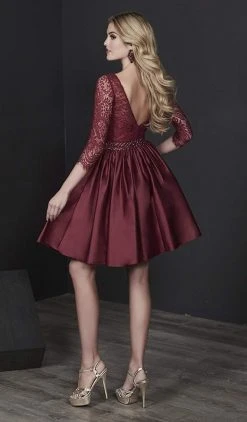 Cocktail Dresses Tiffany Homecoming - Lace Quarter Length Sleeves A-Line Cocktail Dress 27202 - 1 Pc Burgundy In Size 2 Available