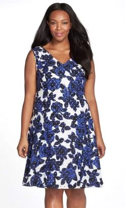 Adrianna Papell - 12249891 Strappy Floral V Neck Cocktail Dress - 1 Pc IVORY MULTI In Size 18W Available