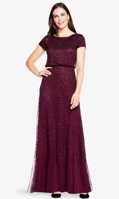 Adrianna Papell 191916100 - Cap Sleeve Beaded Mesh Evening Dress 14 Adrianna Papell 191916100 - Cap Sleeve Beaded Mesh Evening Dress