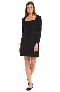 Adrianna Papell - AP1D102918 Long Sleeve Square Neck Buttoned Dress