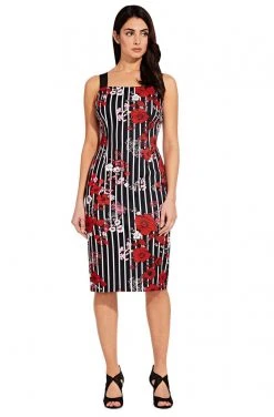 Adrianna Papell - AP1D103092 Printed Scuba Square Neck Fitted Dress