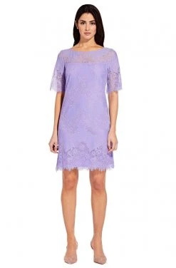 Adrianna Papell - AP1D103221 Floral Lace Bateau A-line Dress