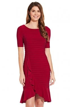 Adrianna Papell - AP1D103506 Bateau Ribbed Jersey Sheath Dress