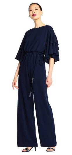 Adrianna Papell - AP1E203073 Flutter Sleeve Stretch Crepe Jumpsuit