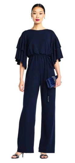 Adrianna Papell - AP1E203073 Flutter Sleeve Stretch Crepe Jumpsuit
