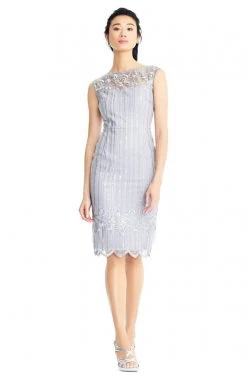 Adrianna Papell - AP1E203525 Embellished Knee Length Fitted Dress