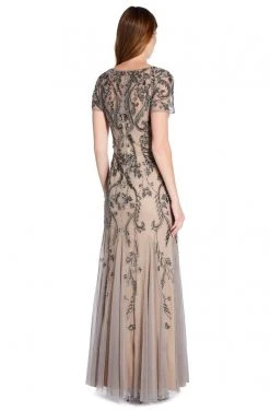 Adrianna Papell - AP1E204586 Embellished V-neck Trumpet Dress