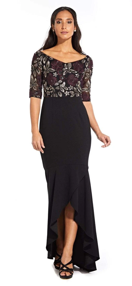 Adrianna Papell - AP1E204611 Floral V-Neck High Low Dress 4 Adrianna Papell - AP1E204611 Floral V-Neck High Low Dress
