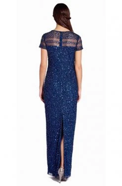 Adrianna Papell - AP1E205064 Short Sleeve Sheer Shoulders Sequin Dress