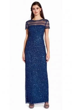 Adrianna Papell - AP1E205064 Short Sleeve Sheer Shoulders Sequin Dress