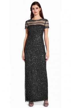 Adrianna Papell - AP1E205064 Short Sleeve Sheer Shoulders Sequin Dress