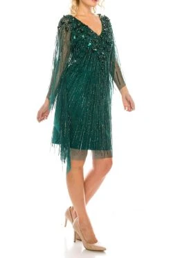 Adrianna Papell AP1E205532 - Fringed Batwing Sleeved Short Dress 22 Adrianna Papell AP1E205532 - Fringed Batwing Sleeved Short Dress