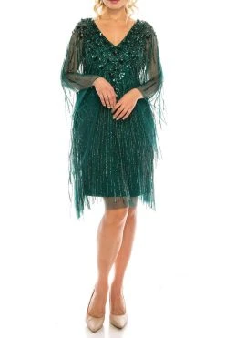 Adrianna Papell AP1E205532 - Fringed Batwing Sleeved Short Dress 19 Adrianna Papell AP1E205532 - Fringed Batwing Sleeved Short Dress