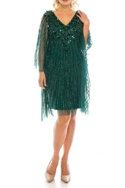 Adrianna Papell AP1E205532 - Fringed Batwing Sleeved Short Dress 20 Adrianna Papell AP1E205532 - Fringed Batwing Sleeved Short Dress