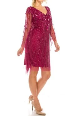 Adrianna Papell AP1E205532 - Fringed Batwing Sleeved Short Dress 23 Adrianna Papell AP1E205532 - Fringed Batwing Sleeved Short Dress