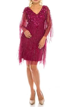Adrianna Papell AP1E205532 - Fringed Batwing Sleeved Short Dress 25 Adrianna Papell AP1E205532 - Fringed Batwing Sleeved Short Dress