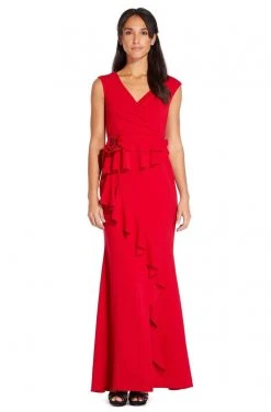 Adrianna Papell - AP1E205621 V-neck Ruffle Crepe Sheath Dress