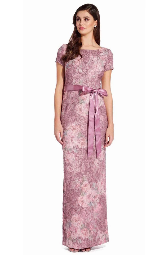 Adrianna Papell - AP1E205696 Floral Metallic Jacquard Column Dress 5 Adrianna Papell - AP1E205696 Floral Metallic Jacquard Column Dress