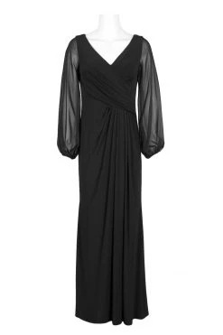 Adrianna Papell - AP1E205892 Long Sleeve V-neck Jersey Chiffon Dress