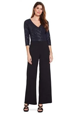 Adrianna Papell - AP1E206289 Sequined Quarter Length Sleeve Jumpsuit