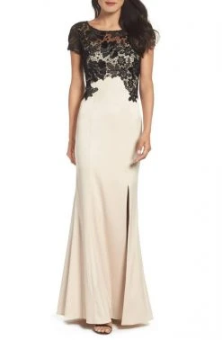 Adrianna Papell Floral Lace Sheath Dress AP1E201377 - 1 Pc Champagne Black In Size 8 Available
