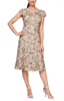 Alex Evenings - 1121570 Sequined Rosette Lace A-line Dress