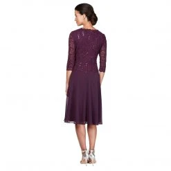 Alex Evenings - 1121796 Scallop Lace Top Tea Length Chiffon Dress