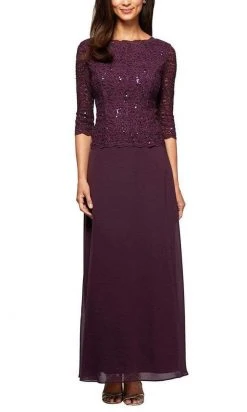 Alex Evenings - 112318 Scallop Lace Mock Dress With Chiffon Skirt