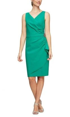 Alex Evenings - 134005 Faux Surplice Fitted Dress With Jewel Accent