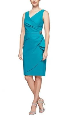 Alex Evenings - 134005 Faux Surplice Fitted Dress With Jewel Accent