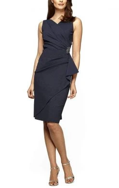 Alex Evenings - 134005 Faux Surplice Fitted Dress With Jewel Accent
