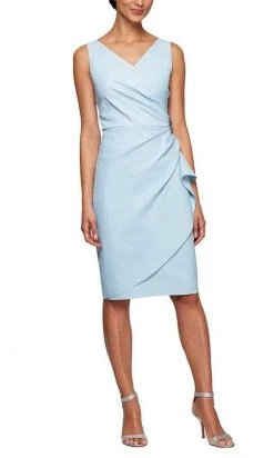 Alex Evenings - 134005 Faux Surplice Fitted Dress With Jewel Accent