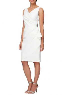 Alex Evenings - 134005 Faux Surplice Fitted Dress With Jewel Accent