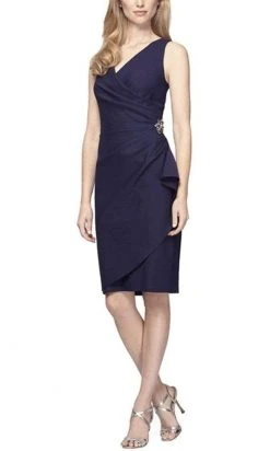 Alex Evenings - 134005 Faux Surplice Fitted Dress With Jewel Accent