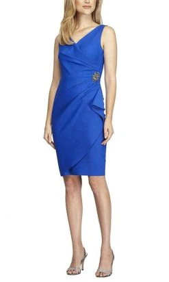 Alex Evenings - 134005 Faux Surplice Fitted Dress With Jewel Accent