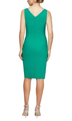 Alex Evenings - 134005 Faux Surplice Fitted Dress With Jewel Accent