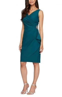 Alex Evenings - 134005 Faux Surplice Fitted Dress With Jewel Accent