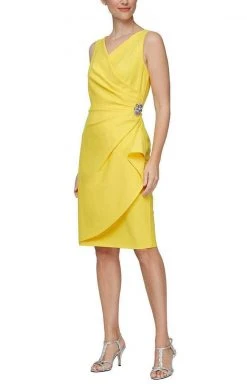 Alex Evenings - 134005 Faux Surplice Fitted Dress With Jewel Accent