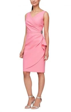 Alex Evenings - 134005 Faux Surplice Fitted Dress With Jewel Accent