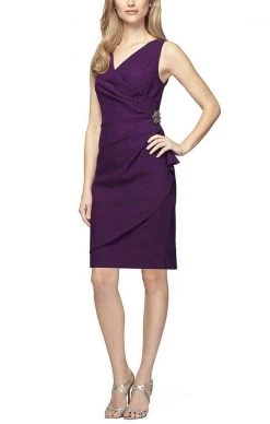 Alex Evenings - 134005 Faux Surplice Fitted Dress With Jewel Accent