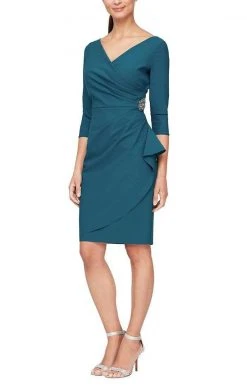 Alex Evenings - 134134 Quarter Sleeves Surplice Bodice Sheath Dress