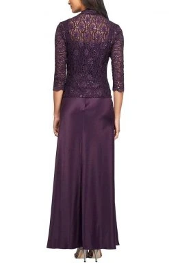 Alex Evenings - 2121198 Lace Quarter Sleeve Jacket Long Gown