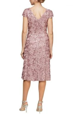Alex Evenings - 2121570 Bateau Rosette Lace A-Line Dress 13 Alex Evenings - 2121570 Bateau Rosette Lace A-Line Dress