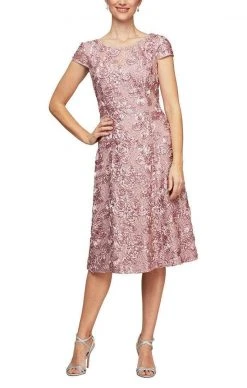 Alex Evenings - 2121570 Bateau Rosette Lace A-Line Dress 12 Alex Evenings - 2121570 Bateau Rosette Lace A-Line Dress