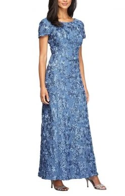 Alex Evenings - 212788 Rosette Lace Sequin Short Sleeve A-Line Gown