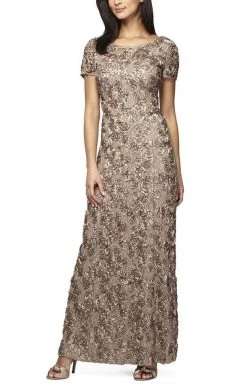 Alex Evenings - 212788 Rosette Lace Sequin Short Sleeve A-Line Gown
