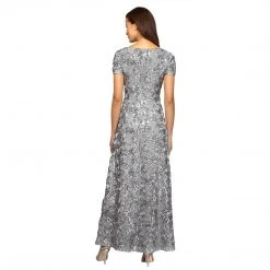 Alex Evenings - 212788 Rosette Lace Sequin Short Sleeve A-Line Gown