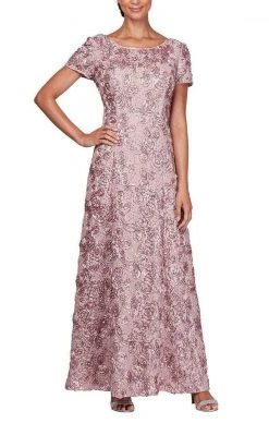 Alex Evenings - 212788 Rosette Lace Sequin Short Sleeve A-Line Gown