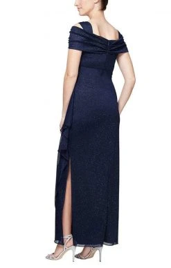Alex Evenings - 233026 Cold Shoulder Drape Glitter Mesh Dress